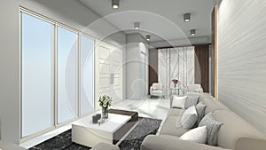 Living Room Design with Waiting Seat Lobby and Window Views
