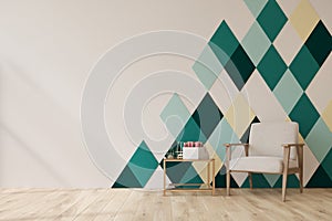 Living room, diamond pattern wall