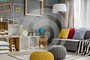 Living room with diy regale photo