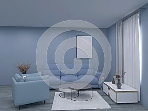 Living room elegant interior, 3d render, 3d illustration minimalist home minimal decoration