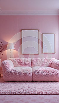 Cozy Pink Fur Couch in Modern Living Room photo