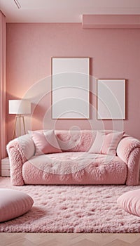 Cozy Pink Fur Couch in Modern Living Room photo