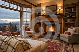 Living room with fireplace photo