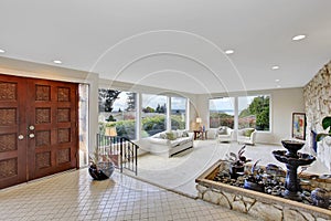 Living room with fountain in luxury house