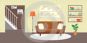 Living room with furniture. Daylight apartments . Hotel suite with city views.Renting a home . Flat style vector interior