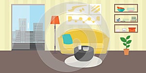 Living room with furniture. Daylight apartments . Hotel suite with city views.Renting a home . Flat style vector interior