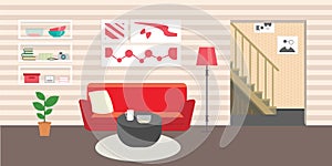 Living room with furniture. Daylight apartments . Hotel suite with city views.Renting a home . Flat style vector interior photo