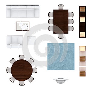 Living room furniture top view collection
