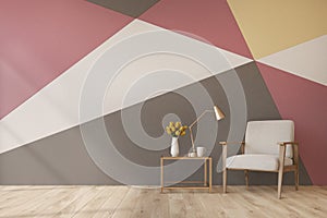 Living room, geometric pattern wall
