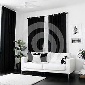 Living room graphic black white home interior sketch illustration