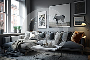 Living room with a gray sofa