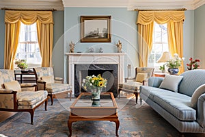 living room in greek revival style mansion