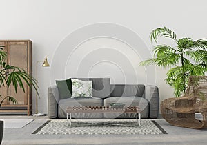 Living room with grey sofa