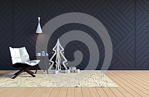 Living room interior with black wall and white Christmas tree for Christmas holiday