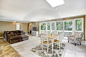 Living room interior with bright dining area