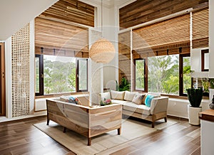 Living room interior design. Modern, organic. Generative AI