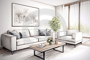 Living room interior design sketch