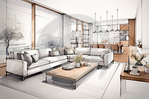 Living room interior design sketch