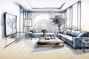 Living room interior design sketch