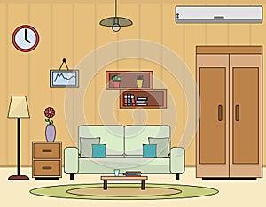 Living room interior flat vector illustration