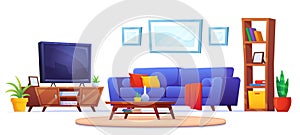 Living room interior with furniture and tv