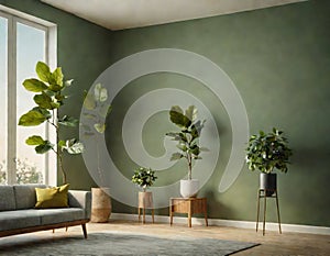 Living room interior with green color wall.