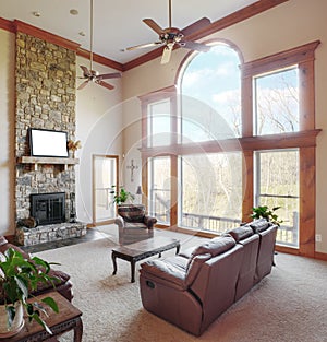 Living Room Interior With High Ceiling