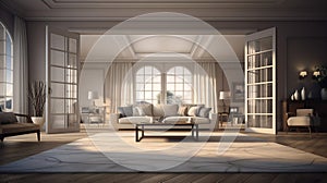 living room interior with opened door 3d rendering