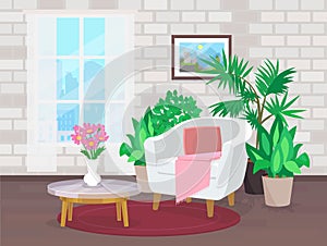 Living room interior with plants and window