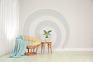 Living room interior with round lounge chair wall