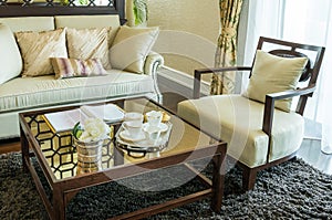 Living room interior with set of elegant teacup