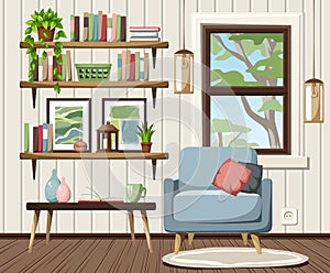Living room interior. Vector illustration