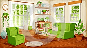 Living room interior. Vector illustration.