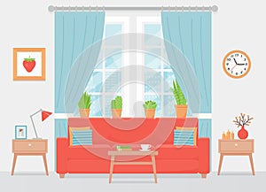 Living room interior. Vector illustration. Flat design