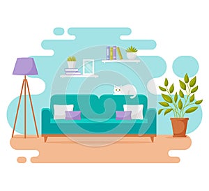 Living room interior. Vector illustration. Modern banner