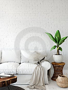 Living room interior. Wall mockup. Wall art. 3d rendering, 3d illustration.