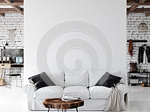 Living room interior. Wall mockup. Wall art. 3d rendering, 3d illustration.