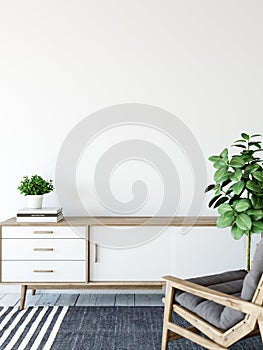 Living room interior. Wall mockup. Wall art. 3d rendering, 3d illustration.