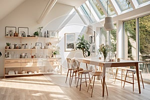 Living room interior in white Scandinavian minimalist style with plants