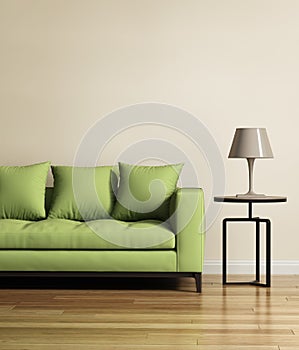 Living room with a light green sofa