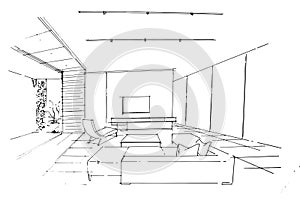 living room line drawing,a line drawing Using interior architecture, assembling graphics, working in architecture, and interior