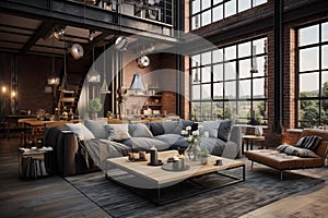 Living room in loft industrial style