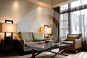 Living room of a luxury 5 star hotel suite photo