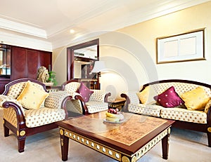 Living room of luxury suite in hotel