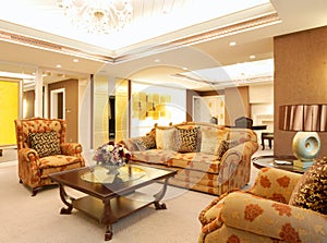 Living room of luxury suite in hotel
