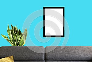 living room mockup vertical photo frame in black