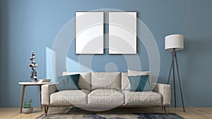 Living room modern 3d mockup with 2 Photo Frames.