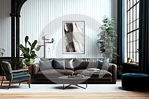 Living room in modern industrial design. Generative ai