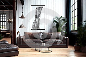 Living room in modern industrial interior design. Generative ai