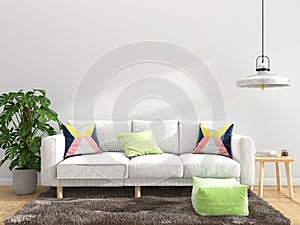 living room modern interior background with sofa wood floor, wooden wall template design mockup copy space, minimal